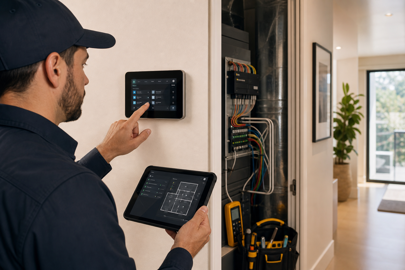 HVAC zoning and smart control commissioning with thermostat and zone control panel